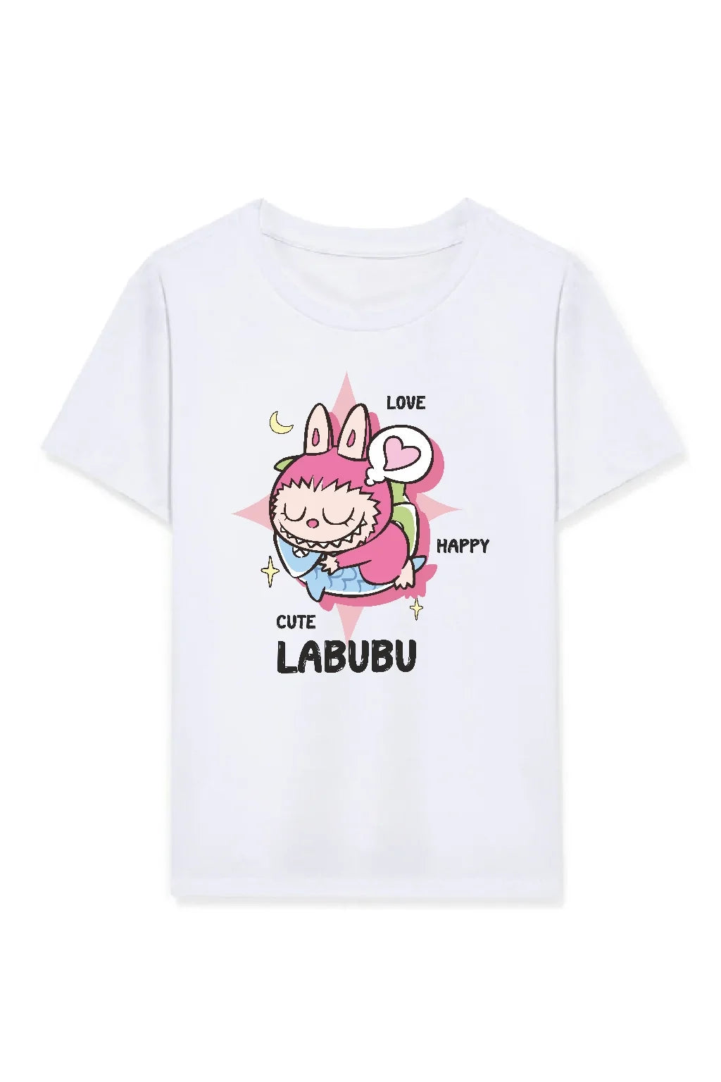Kız Labubu Çocuk Baskılı T-Shirt - Beyaz