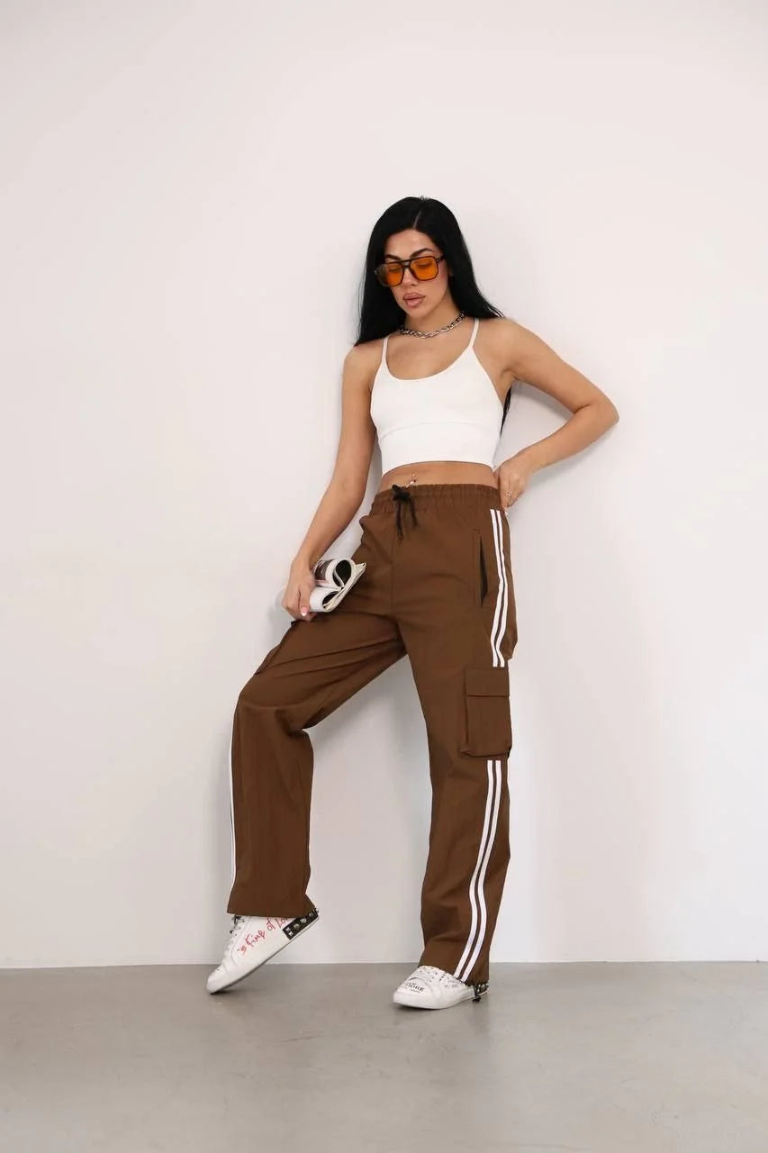 Praşut Kumaş Kargo Çeplı Baggy Esofman - Kahve