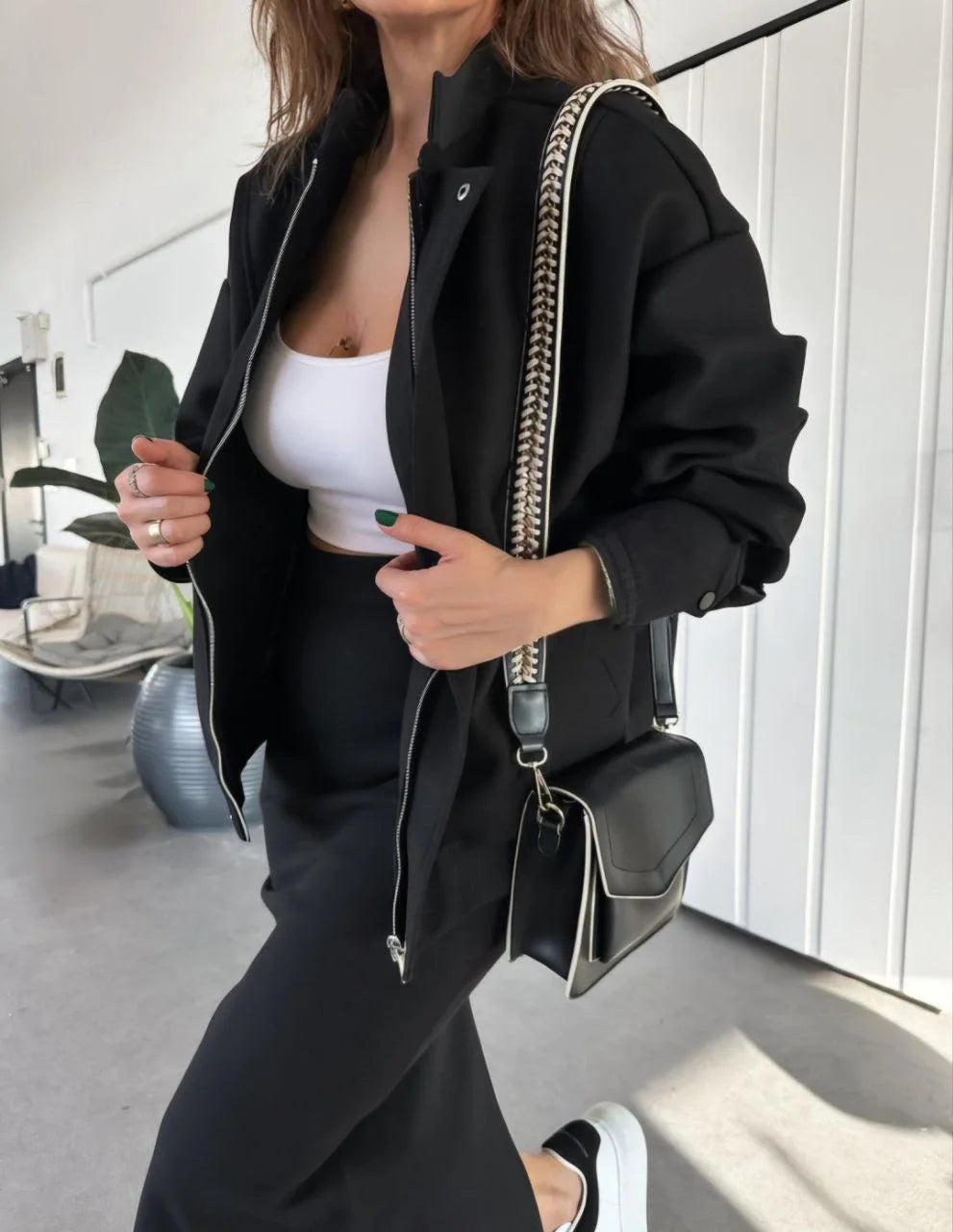 RYSE Kadın Mevsim Kaşe Fermuarlı Ceket Etek Takım Kaşmir Ceket Etekli  İkili Takım Kaşe Bomber Ceket-Etek Takım